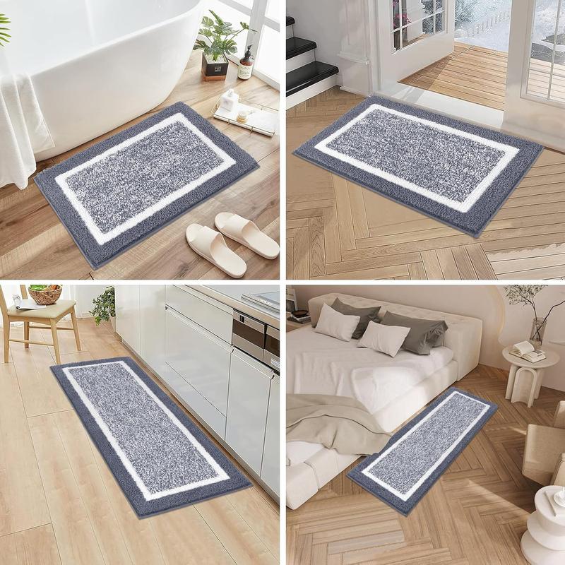 Bathroom Rug Mat Set 3 Piece, Microfiber Shaggy Bath Set, Non-Slip Ultra Soft Carpet Mats, Absorbent with U-Shaped Toilet for Bathroom, Tub, Shower, Dark Grey