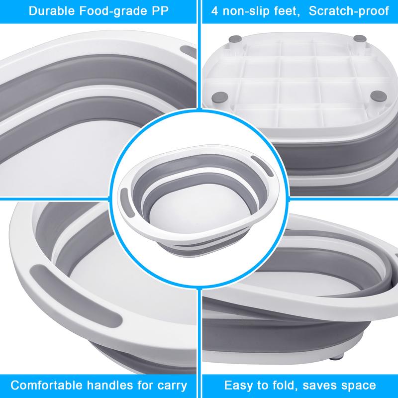 2 in 1 Dishpan + Cutting Board Collapsible Wash Basin, 7.5L Dish Tub Sink Basin Folding. Portable Sink Dish Basin for Camping Fruit Kitchen Utensils