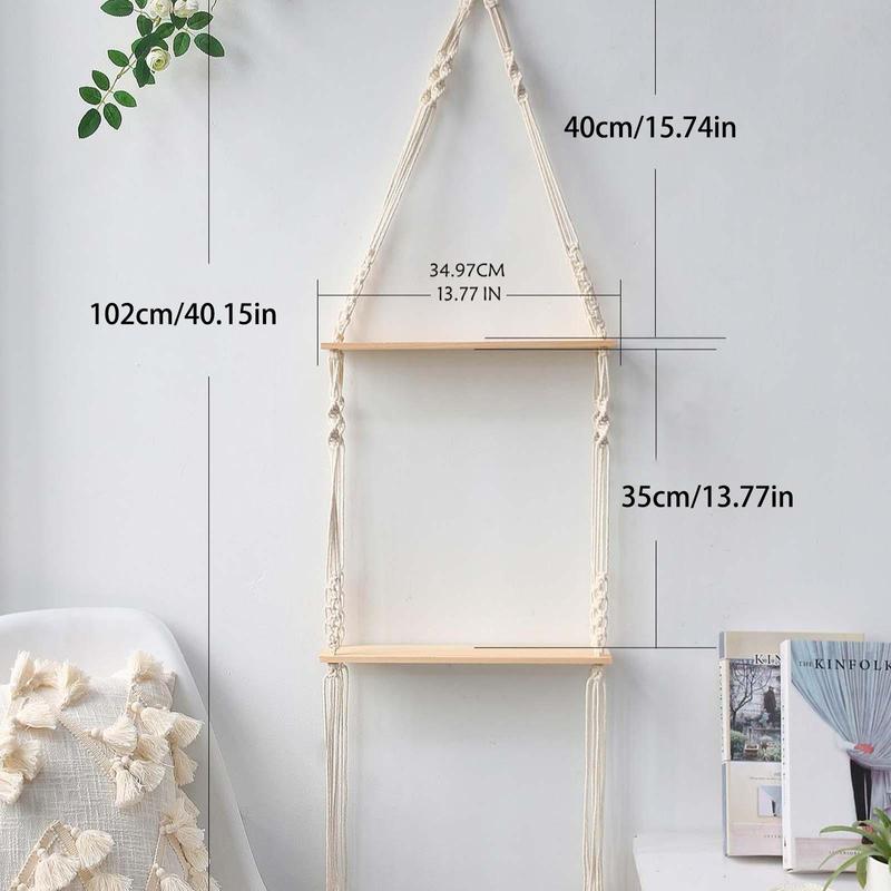 1 Count Wooden Wall Hanging Shelf, Boho Style Tassel Decor Hanging Rack, Floating Shelves for Home Bedroom Living Room Decor