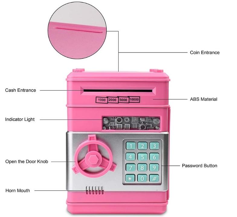 Hot Pink Piggy Bank - Cash Vault Bank for Saving - Decor Automatic Coin