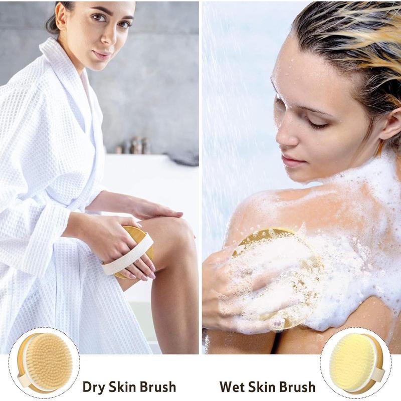 2-Pack Bamboo Body Brushes for Wet & Dry Use, Cellulite & Lymphatic, Soft & Stiff Bristles, Suitable for All Skin.