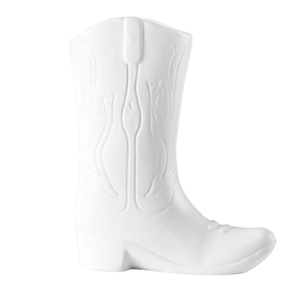 White Ceramic Cowboy Boot Vase - 8.75