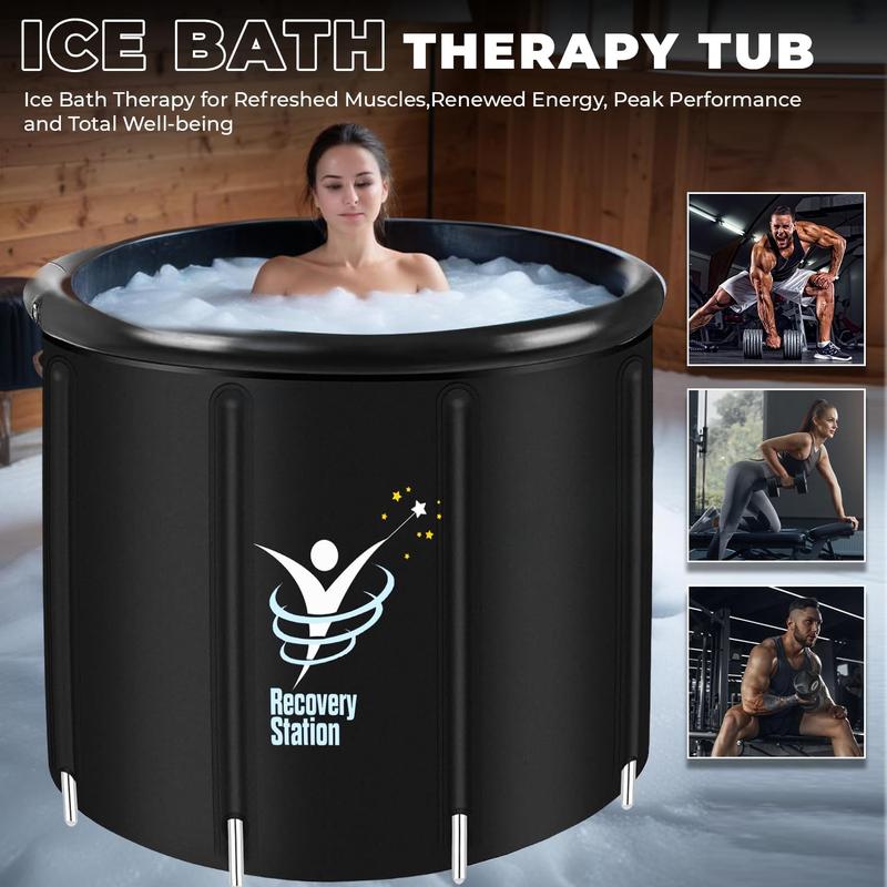 Ice Bath Tub for Athletes - Foldable Cold Plunge Tub - 5 Layer Durable Nylon Design - 85 Gallon Adult Ice Pod with Lid - 29.5