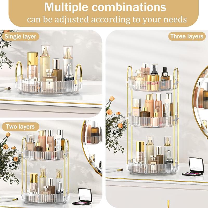 360 Rotating Makeup Organizer for Vanity, 3 Tier Adjustable Perfume Organizer for Dresser, Multi-Function Spinning Cosmetics Skincare Organizer for Bedroom, Dresser, Countertop, Clear acrylic  organizer