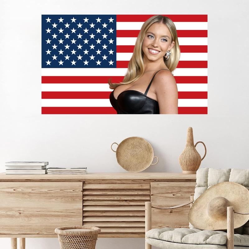 Sydney Actor Sweeney American Wall Flag Tapestry with Brass Grommets 3x5 Ft Wall Tapestry Banner for Indoor Outdoor Living Room Garden,Lawn Home Decor