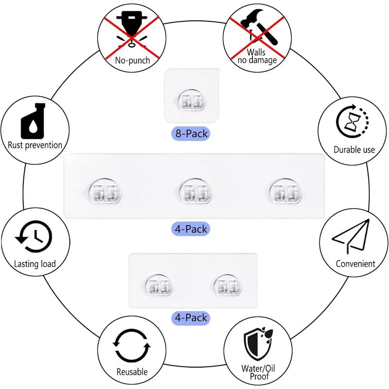 16-Pack Shower  Adhesive Replacement, Transparent Adhesive Hooks Stickers,  Hook Strip for Shower  Basket Shelf, Soap Holder, Bathroom Storage Racks and Kitchen Racks