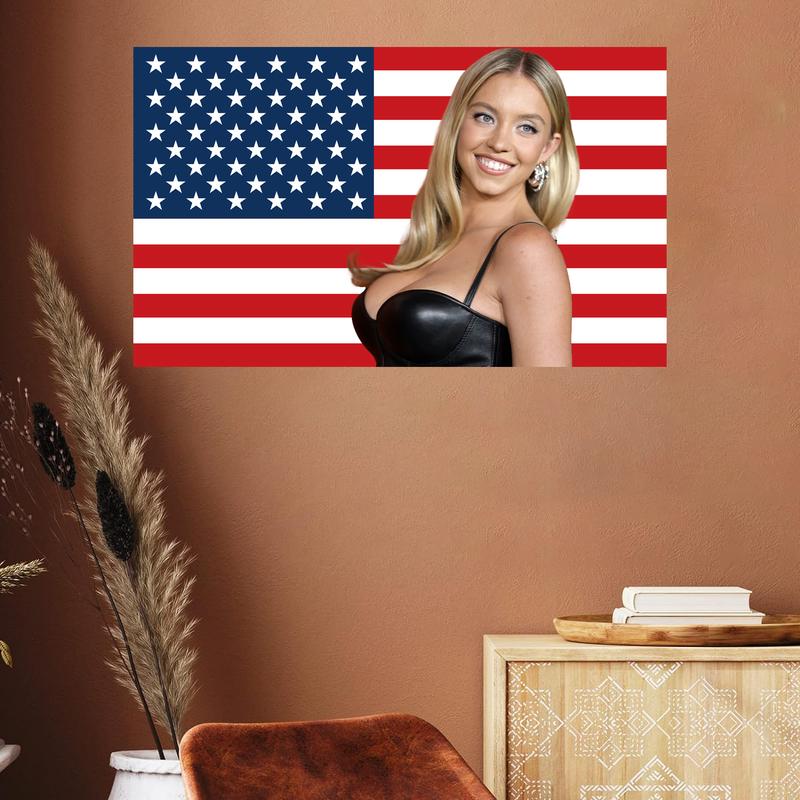 Sydney Actor Sweeney American Wall Flag Tapestry with Brass Grommets 3x5 Ft Wall Tapestry Banner for Indoor Outdoor Living Room Garden,Lawn Home Decor