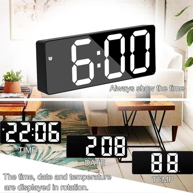 Alarm Clock Led Display,Digital Alarm Clock for Bedrooms,6.5 inch LED Display with White Digits, 3 Levels Brightness Adjustable,Small Electronic Desk Clock for Kitchen Office（Black） digital clocks Decor