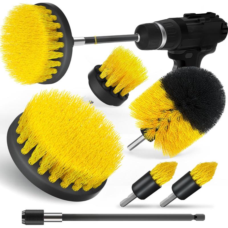 [ On Sale ] 6 Pack Cleaning Brush Power Scrubber Cleaning Brush Extended Long Attachment Set All Purpose Scrub Brushes Kit for Grout, Floor, Tub, Shower, Tile, Bathroom,Car Cleaning Brush，Yellow