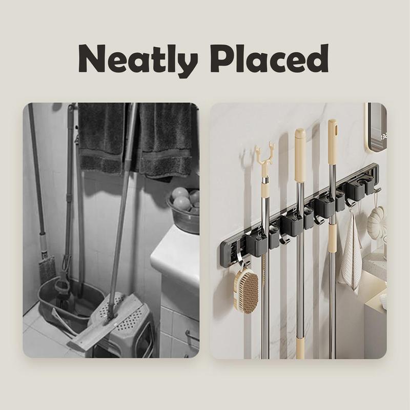 Wall Mounted Bathroom Broom Holder, Punch-free Bathroom Storage Rack, Multifunctional Storage Rack for Toilet Brush, Towel, Cleaning Cloth, Bathroom Accessories