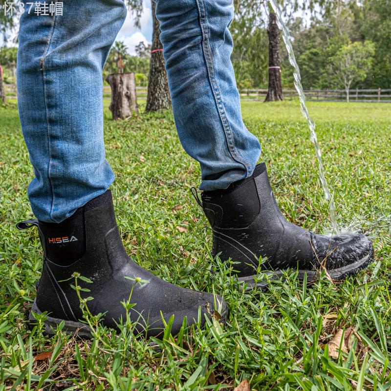 HISEA Excursion Pro Ankle Rain Boots - Waterproof Insulated Neoprene Rubber Boots for Men - Ideal for Hunting, Gardening, Farming, Hiking, Camping, and Mud Work with Breathable Membrane, Slip-Resistant Outsole, and Comfortable Insoles