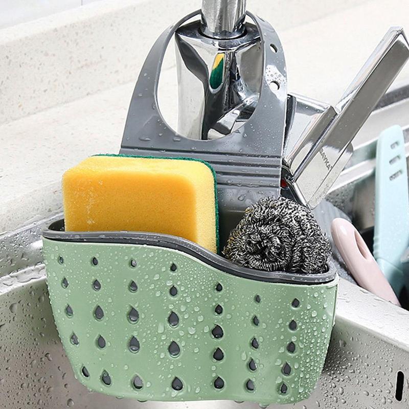 Sink Faucet Drain Storage Basket, 1 Count Adjustable Sink Draining Basket, Kitchen Sink Organizer