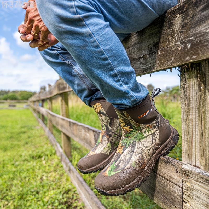 HISEA Excursion Pro Ankle Rain Boots - Waterproof Insulated Neoprene Rubber Boots for Men - Ideal for Hunting, Gardening, Farming, Hiking, Camping, and Mud Work with Breathable Membrane, Slip-Resistant Outsole, and Comfortable Insoles