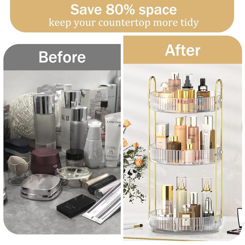 360 Rotating Makeup Organizer for Vanity, 3 Tier Adjustable Perfume Organizer for Dresser, Multi-Function Spinning Cosmetics Skincare Organizer for Bedroom, Dresser, Countertop, Clear acrylic  organizer