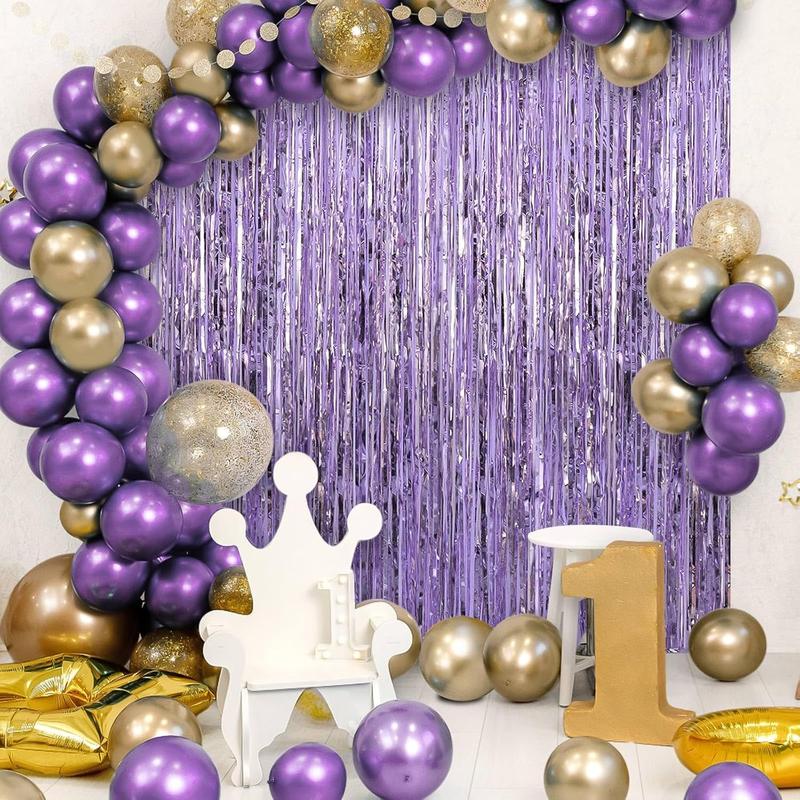 2 Pack Fringe Curtains Backdrops, Foil Fringe Curtains, Door Streamers for Birthday Wedding Bridal Shower Holiday Graduation Party Decorations, Photo Booth Backdrops Light Purple