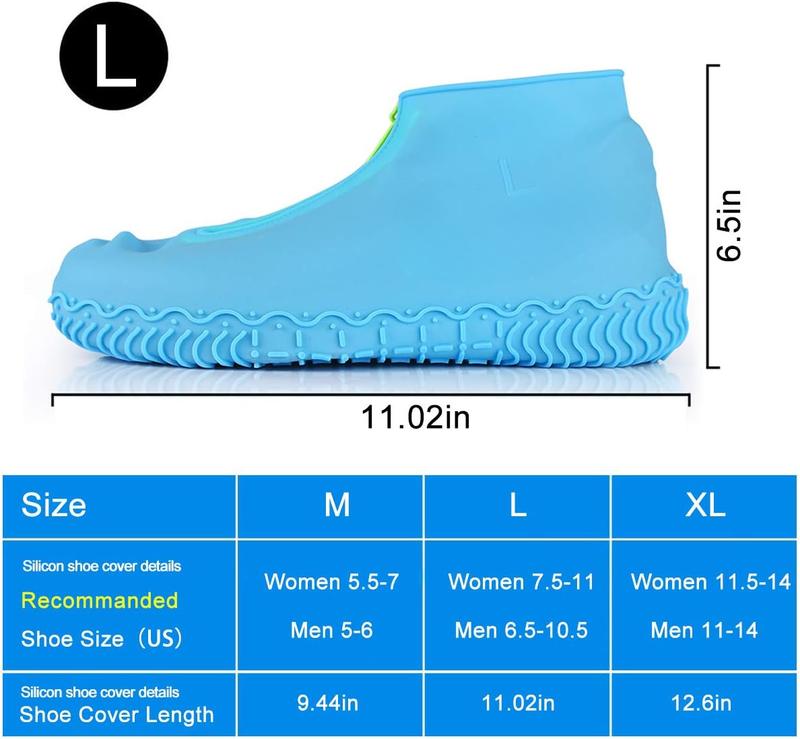 Silicone Waterproof Shoe Covers, Upgrade Reusable Overshoes with Zipper, Resistant Rain Boots Non-Slip Washable Protection for Women, Men (L (Women 7.5-11, Men 6.5-10.5), Blue)