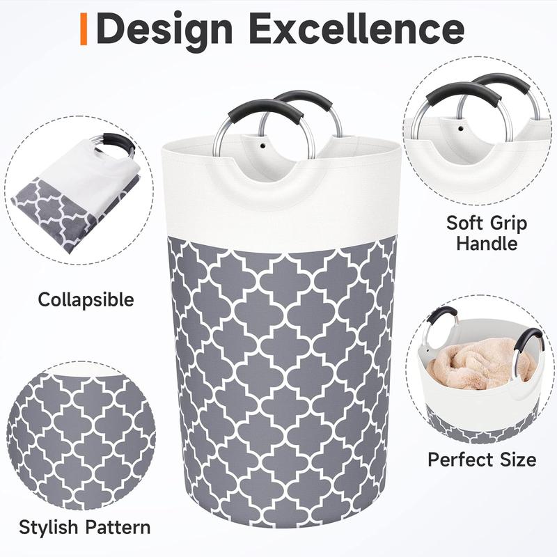 Geometric Pattern Laundry Basket, 1 Count Collapsible Tall Clothes Basket with Handles, Waterproof Travel Bathroom Dormitory Storage Basket