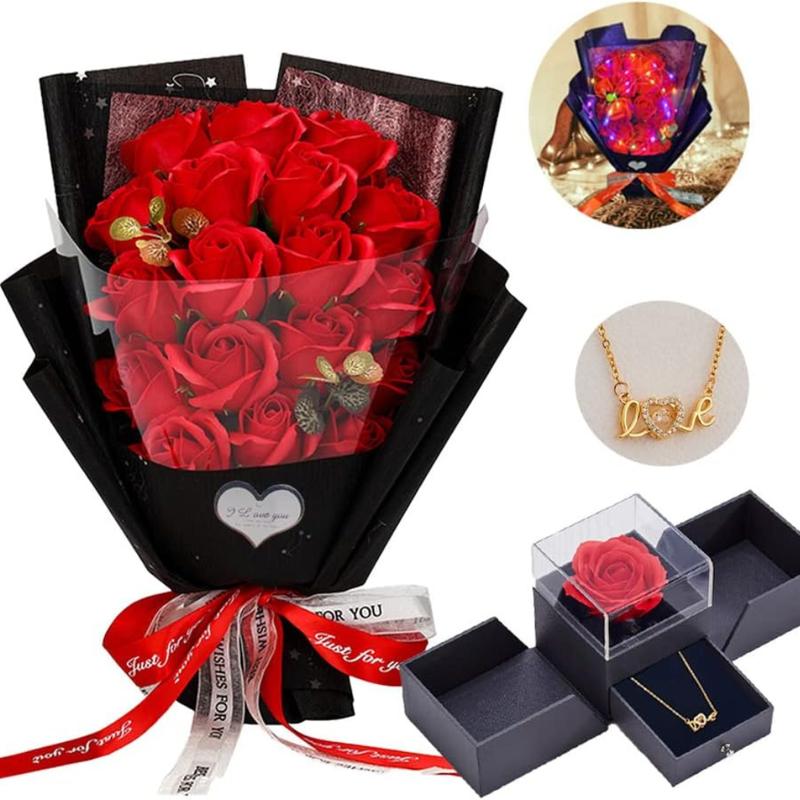 Roses  Artificial Flower - Preserved Red Flowers with Love Necklace for Her -  Valentine's Day, , Thanksgiving, Birthday, Anniversary