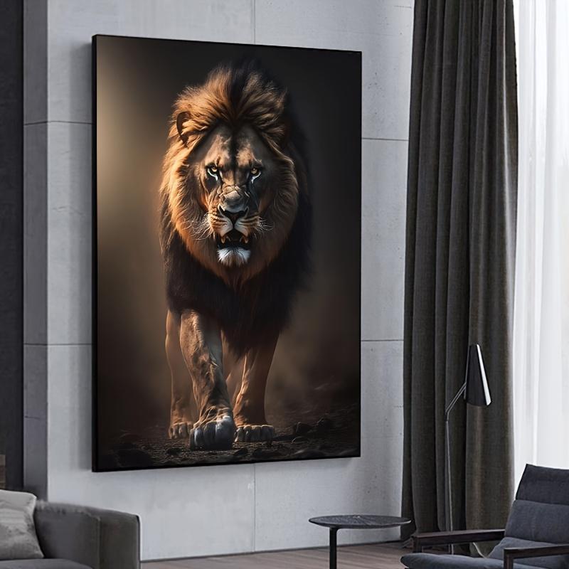 Modern Abstract Lion Canvas Wall Art Poster 31.49x47.24 inches - Majestic Angry Lion Print for Living Room Decor, Portrait Orientation, Frameless Indoor Canvas Artwork