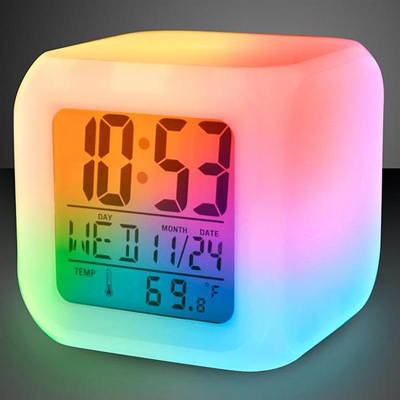 Gifts LED Digital Alarm Clock Mini Desk Cube Clock with Colorful Lights and Multiple Modes Multifunctional Glow Desk Clock Battery Powered Desktop Decoration for Bedroom Office Home Kitchen