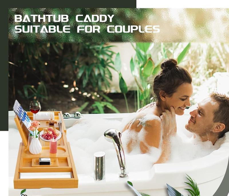 Expandable Bathtub Tray Caddy - Perfect Housewarming, New Home, Anniversary, Wedding, and Bridal Shower Gift for Couples and Women