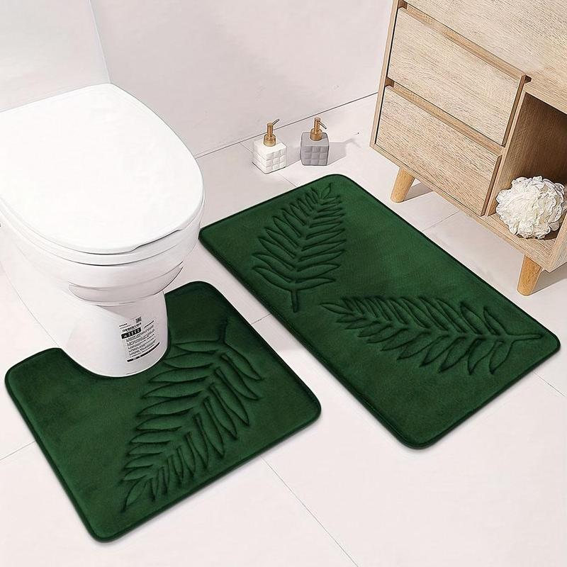 Leaf Pattern Bathroom Mat, 2pcs set Non-slip Soft Absorbent Bathroom Rug, Washable Floor Mat for Home Bathroom Kitchen