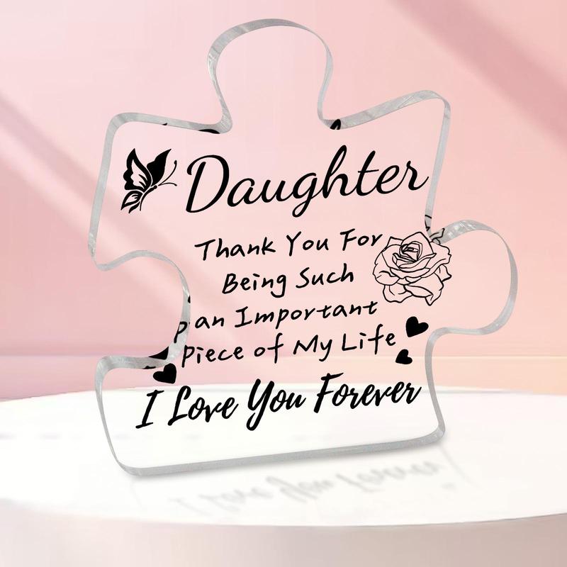 Daughter Acrylic Plaque, Puzzle Shaped Letter Pattern Clear Decorative Plaque, Thank you Gifts for Daughter