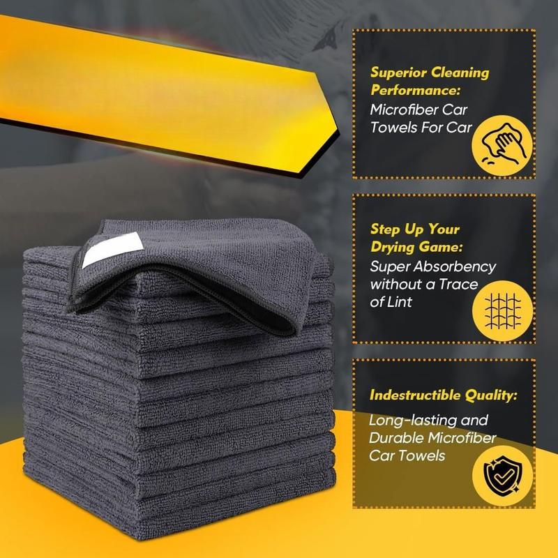 Grey Microfiber Cleaning Cloths 12 Pack, 12.5 x 12.5 inch Microfiber Towel for Cars, Ultra Absorbent Car Washing Cloth, Lint Free Streak Free Cleaning Rags for Car, Kitchen, and Window