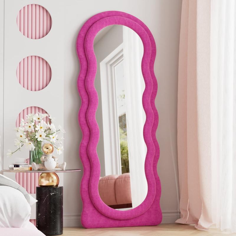 Wavy Full Length Mirror, Freestanding Floor Mirror with Stand, 63