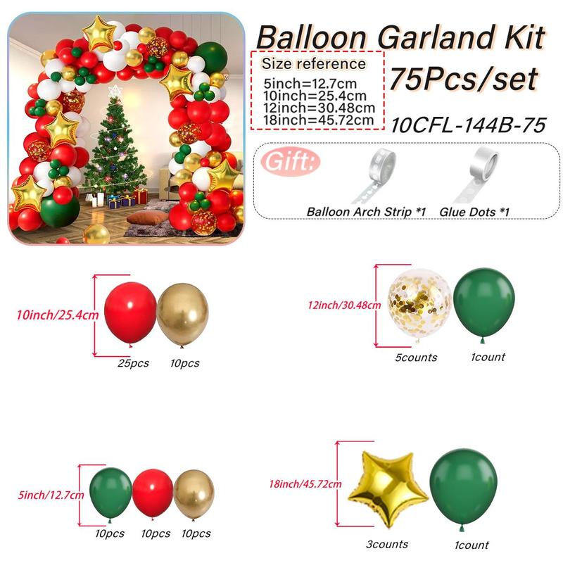 Christmas Balloon Garland Arch Kit, 75pcs set Mixed Color Balloon Set, Latex Balloon for Wedding & Party & Anniversary & Birthday Decoration