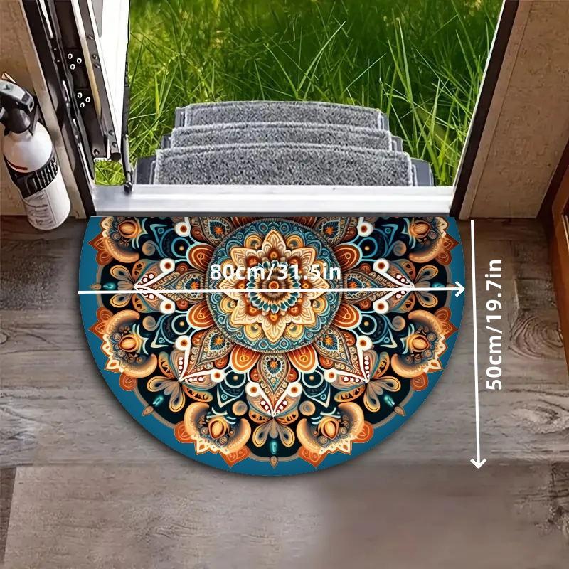 Boho Style Mandala Pattern Bathroom Mat, 1 Count Non-slip Soft Semicircle Floor Mat, Decorative Carpet for Home Living Room Bedroom Bathroom