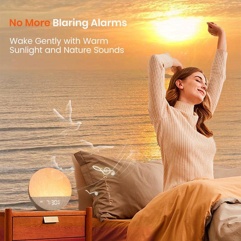 Sunrise Alarm Clock and Sound Machine Nightlight, Christmas Gift, Digital Dimmable Clock for Bedroom, 26 Sleep Sounds, White Noise Machine for Adults, Wake Up Light Alarm Clock Decor