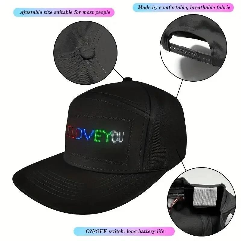 APP Control LED Cap, 1 Count DIY Editing Light Up Hat for Party, Club, LED Light Hat with Text, Music, Image, Drawing