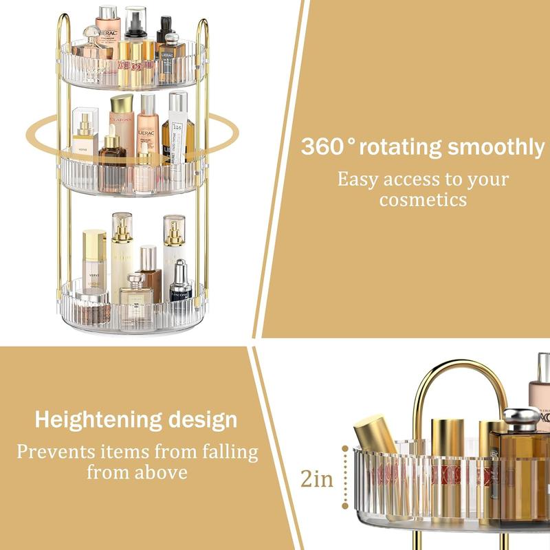 360 Rotating Makeup Organizer for Vanity, 3 Tier Adjustable Perfume Organizer for Dresser, Multi-Function Spinning Cosmetics Skincare Organizer for Bedroom, Dresser, Countertop, Clear acrylic  organizer