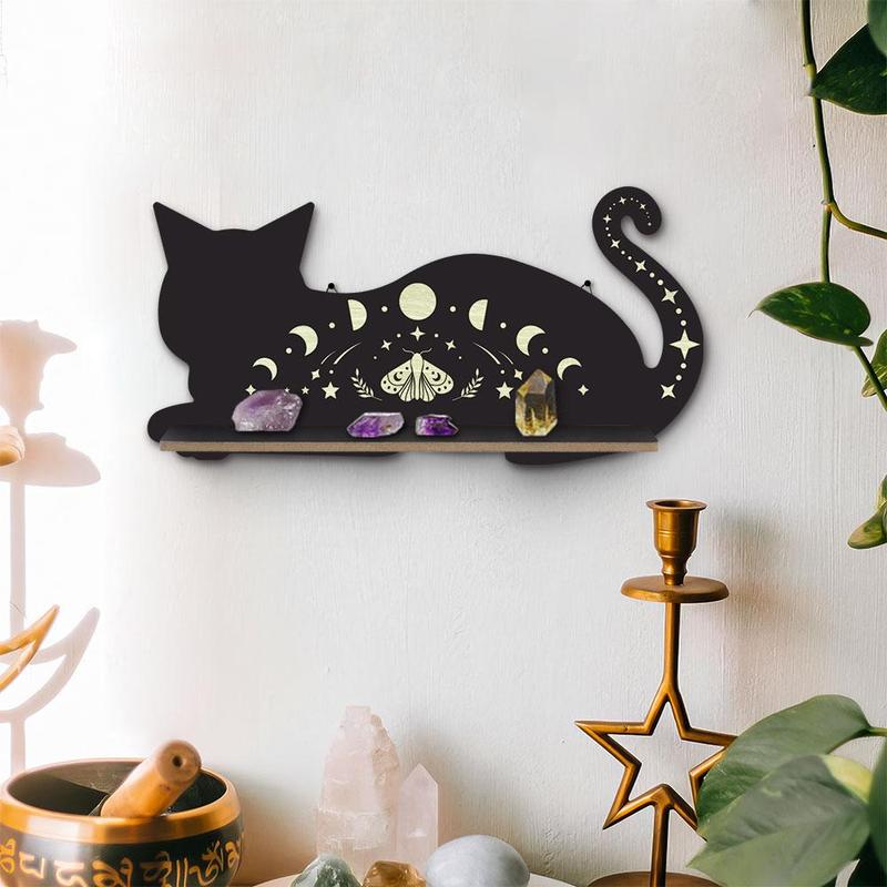 Cat Shaped Wall Mounted Shelf, 1 Count Creative Hollow Out Wooden Wall Candle Holder, Home Decor Display Shelf for Home Farmhouse Living Room