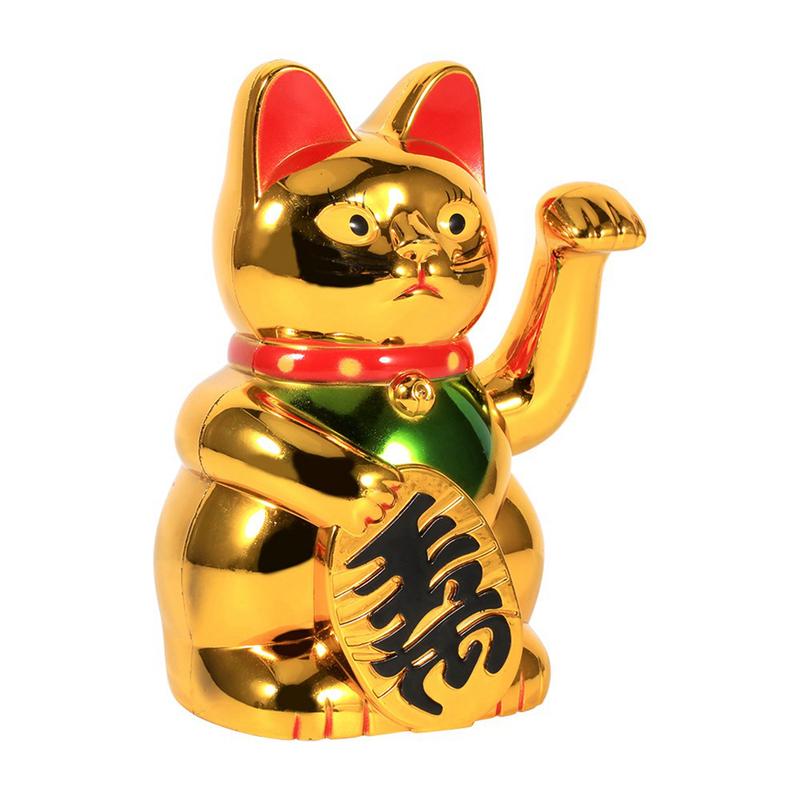 Large Gold Waving Hand Paw Up Wealth Prosperity Welcoming Cat Good Luck Feng Shui Decoration