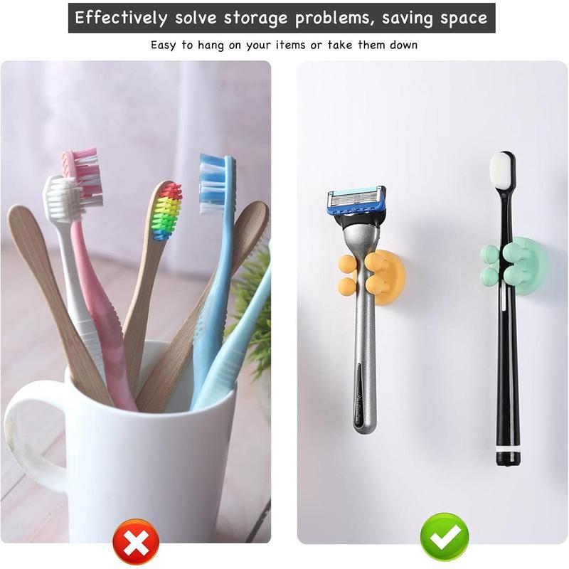 6 Cts Toothbrush Holders for Bathrooms - Self-Adhesive Wall Mount to Mirror for Clipping & Hanging Shower Razor Towel Plug Cable, Utility Hooks for Home Kitchen Office Dorm Room Essentials Hangable Organiser