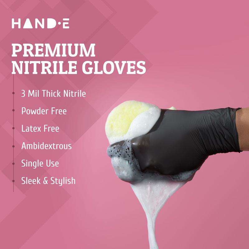 Hand-E Nitrile Gloves (Large) - 100 Count - Black, Powder and Latex Free - Cleaning Supplies Box Disposable