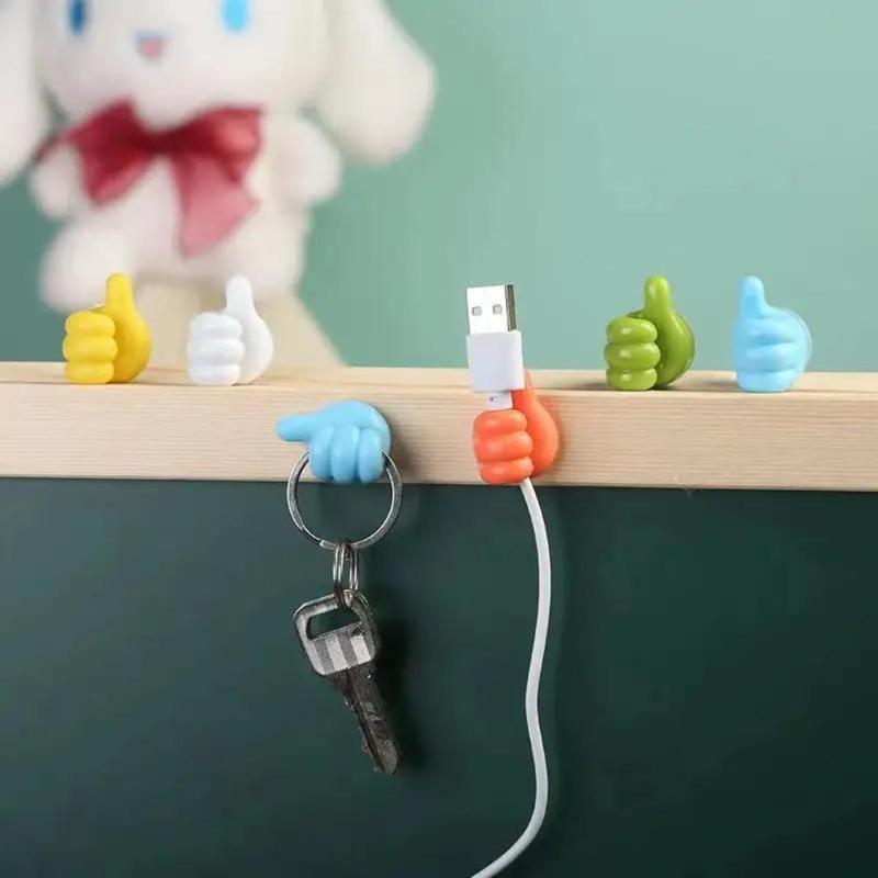 Thumb Wall Hook, 5 Counts Cute Creative Decorative Self Adhesive Desk Cable Hook, Cable Clip Hook for Organiser, Home Organizers, Summer Gift, Home Items