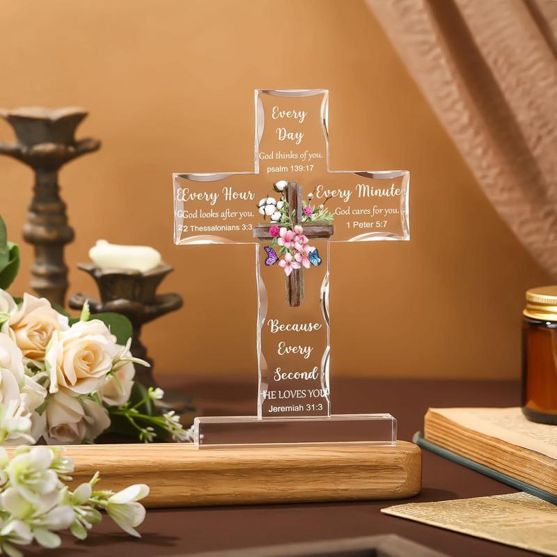 Acrylic Christian Standing Cross Inspirational Gifts with Bible Verse and Prayers Sunflower Religious Scripture Gifts for Women Men Friends Mom Wife Friends Colleague