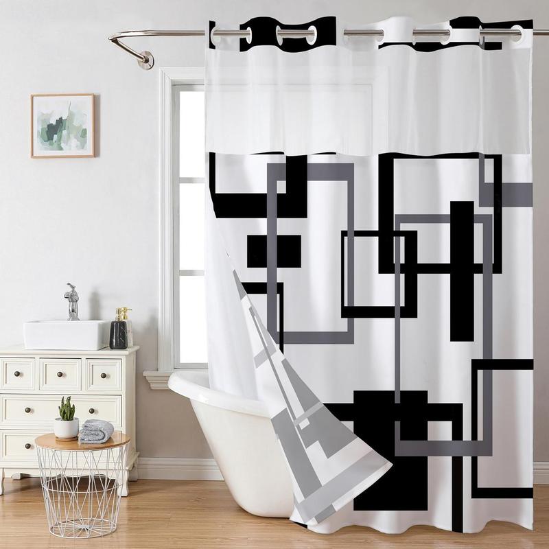 Geometric Pattern Shower Curtain, 1 Count Modern Casual Bathroom Curtain, Bathroom Decor Supplies for Home Hotel Salon Dormitory