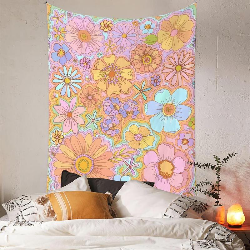 Floral Pattern Tapestry, Wall Hanging Tapestry, Cartoon Art Flower Decoration Background Cloth for Home Living Room Bedroom