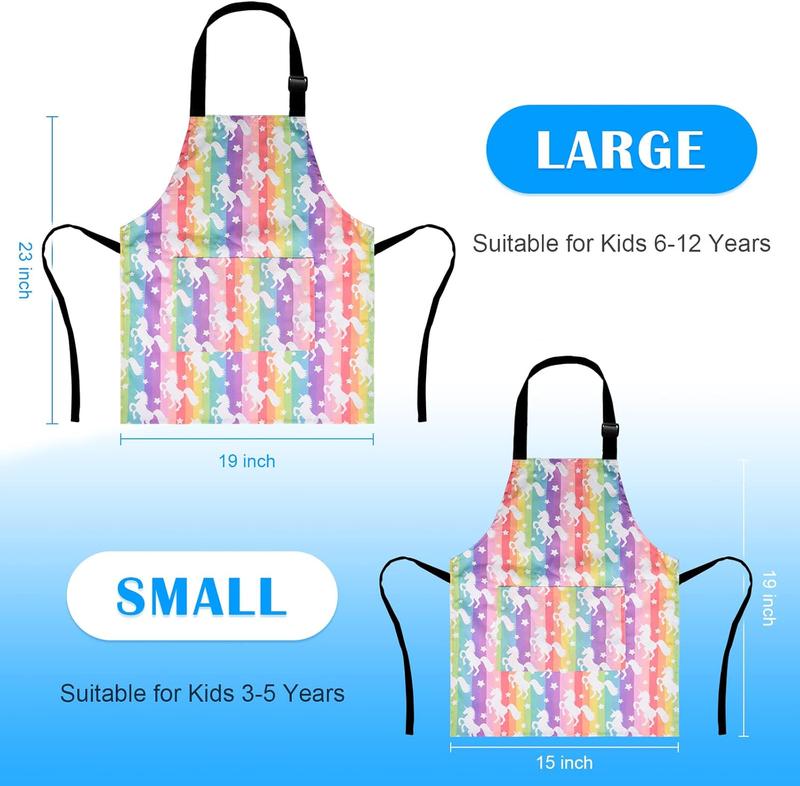 2 Pack Boys Dinosaur Apron, Girls Rainbow Unicorn Aprons for Cooking, Painting, Kitchen Chef Apron for  3-12 Years