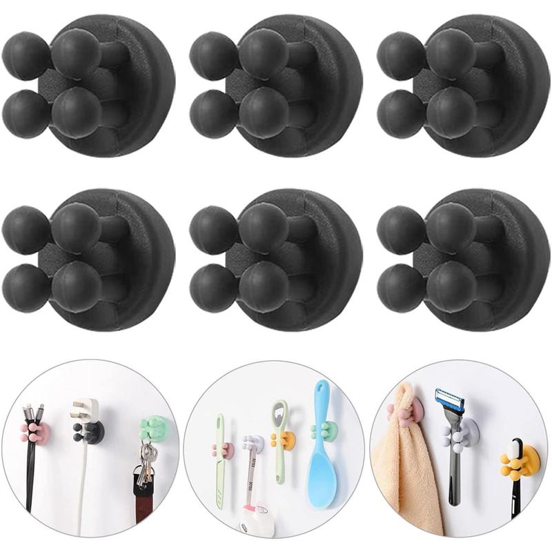 6 Cts Toothbrush Holders for Bathrooms - Self-Adhesive Wall Mount to Mirror for Clipping & Hanging Shower Razor Towel Plug Cable, Utility Hooks for Home Kitchen Office Dorm Room Essentials Hangable Organiser