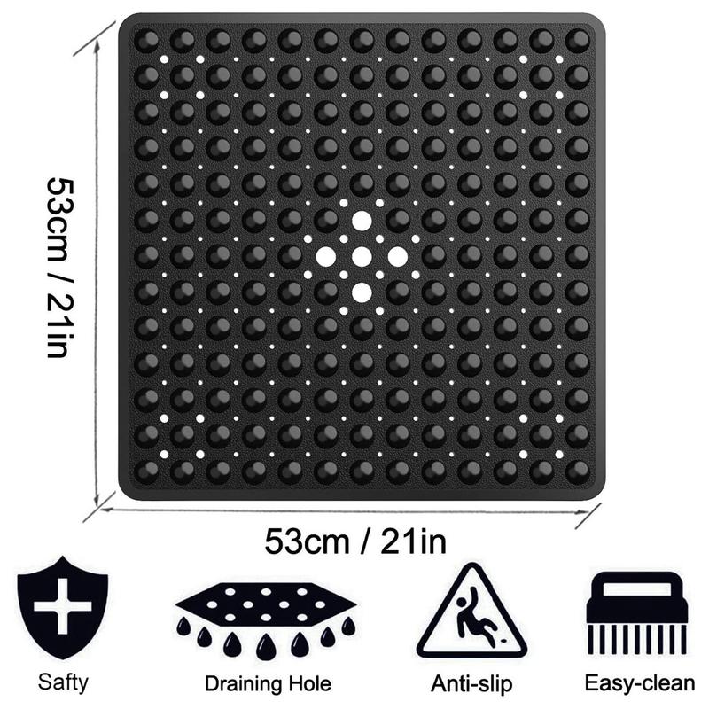 Shower Bathtub Mat, Non-slip Shower Mat, Soft Square Bath for Tub with Suction Cups and Drain Holes, Bathroom Accessories