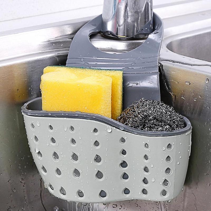 Sink Faucet Drain Storage Basket, 1 Count Adjustable Sink Draining Basket, Kitchen Sink Organizer