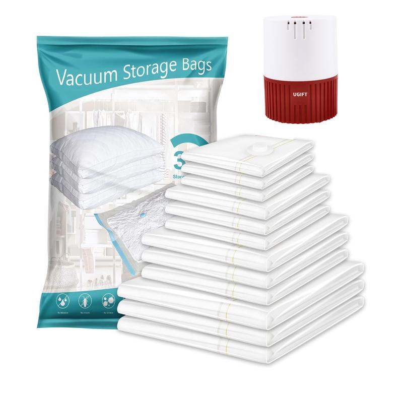 (Black Friday) UGIFT Vacuum Storage Bags 12 PackSpace Saver for Clothes BlanketsClothing Traveling Comforters VacuumSeal Bag with Travel Pump(3XL+3L+3M+3S) Organiser