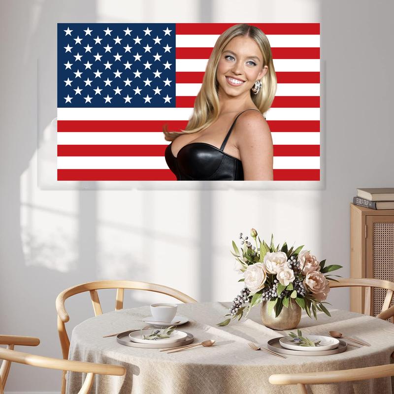 Sydney Actor Sweeney American Wall Flag Tapestry with Brass Grommets 3x5 Ft Wall Tapestry Banner for Indoor Outdoor Living Room Garden,Lawn Home Decor