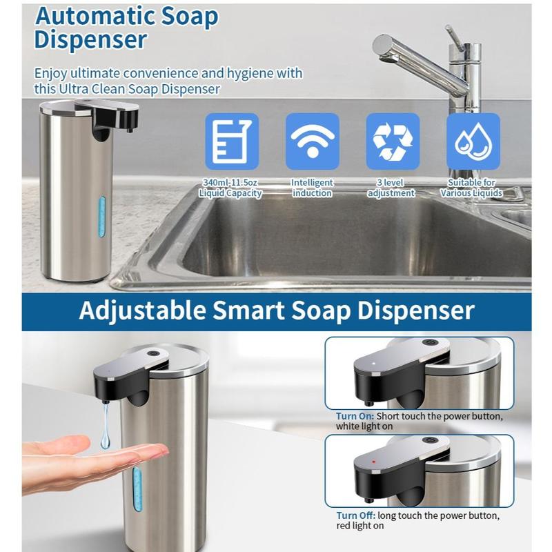 Automatic Soap Dispenser, 1 2 Counts Touchless Electric Sensor Hand Free Liquid Soap Dispenser with 3 Adjustable Volume Control for Kitchen Bathroom Countertop (Battery Powered, without Battery)