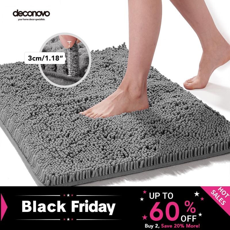 Deconovo Luxury Chenille Bath Rug, Extra Soft and Absorbent Shaggy Bathroom Mat Rugs, Machine Washable, Non-Slip Plush Carpet Runner for Tub, Shower and Bath Room, Suitable for Pet Mat